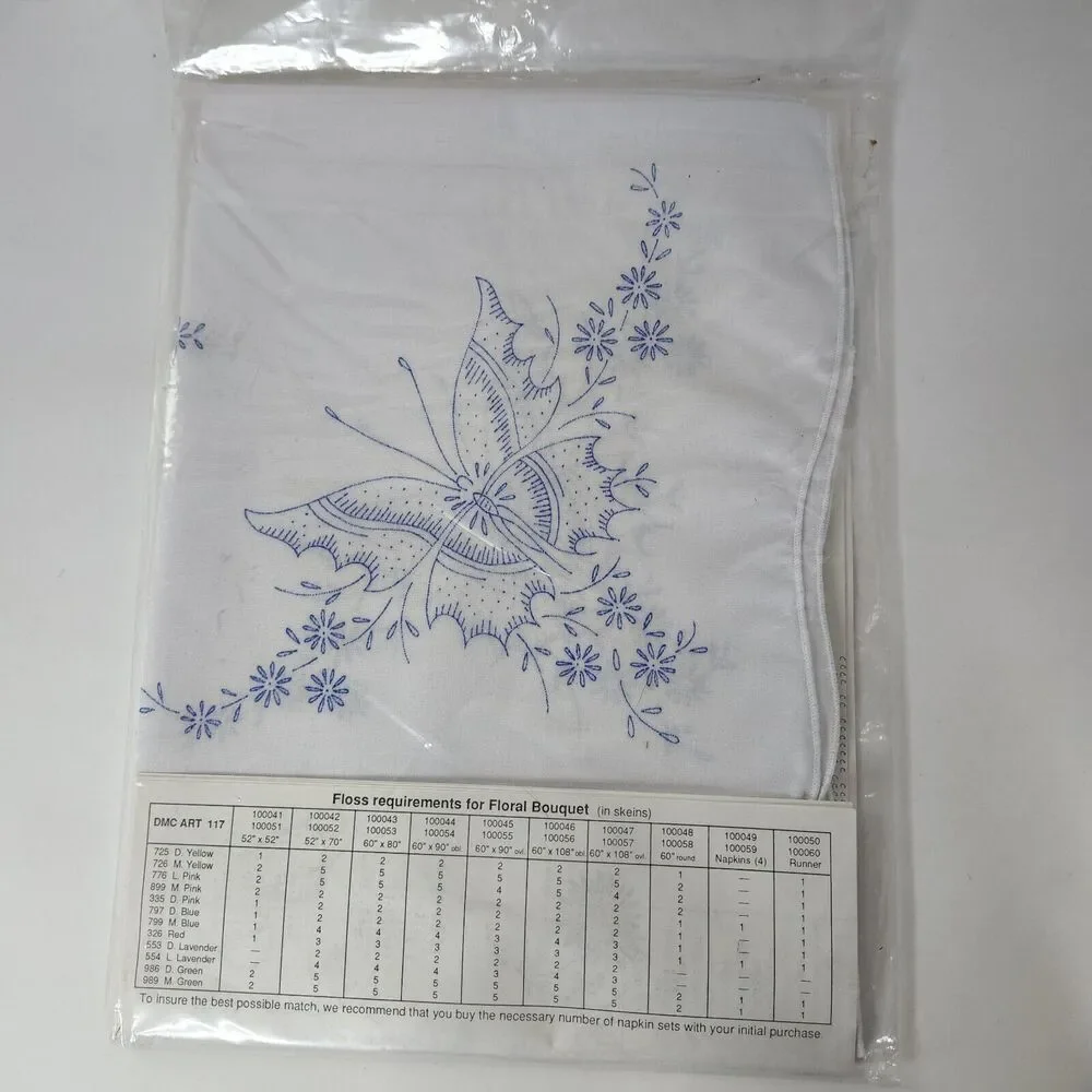 Vtg 1989 Bernat Stamped Table Runner Floral Bouquet Stamped Cross Stitch 15x45